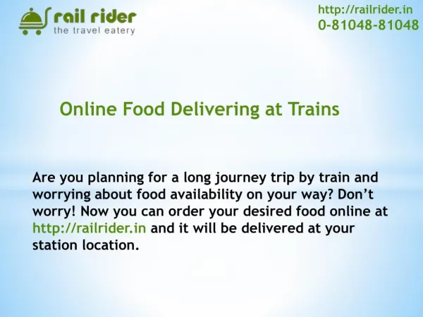 Rail Rider Special Food Service for Jain Travelers in train