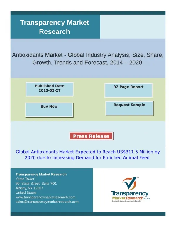 Global Antioxidants Market Expected to Reach US$311.5 Milli