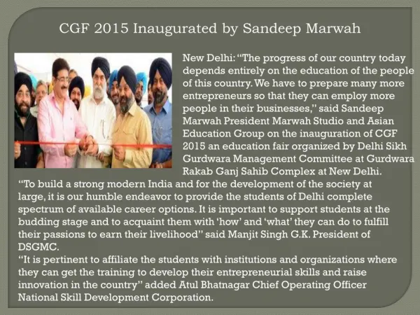 CGF 2015 Inaugurated by Sandeep Marwah