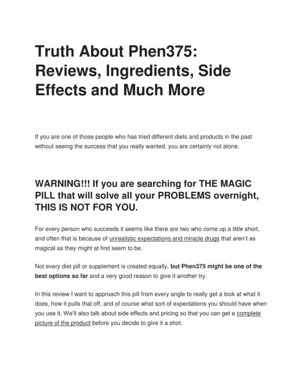 Truth About Phen375: Reviews, Ingredients, Side Effects and