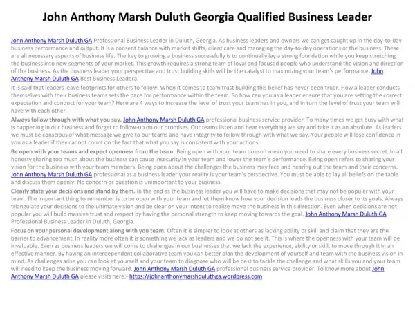 John Anthony Marsh Duluth Georgia Qualified Business Leader