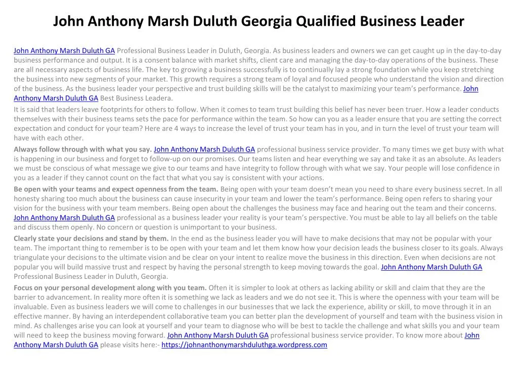 john anthony marsh duluth georgia qualified business leader