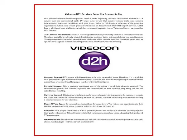 Compare Dth, Videocon D2h Hd Service With Plans & Price, Pac