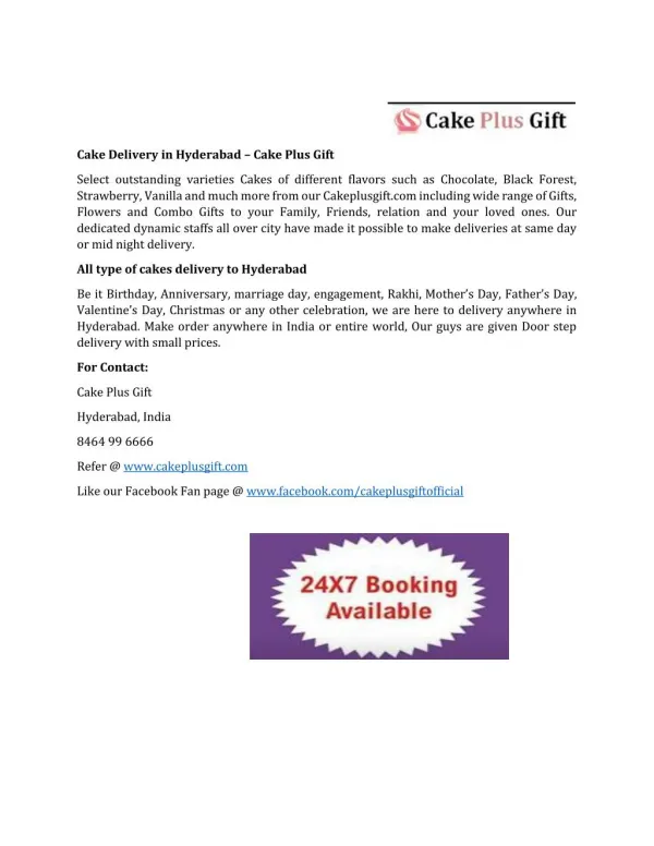 Cake Delivery in Hyderabad – Cake Plus Gift