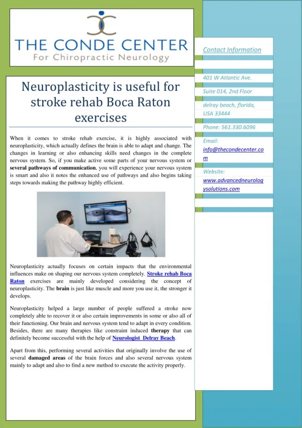 Neuroplasticity is useful for stroke rehab Boca Raton exerc