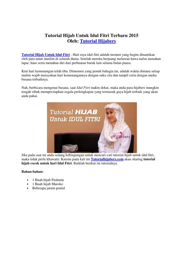 Tutorial Hijab Untuk Idul Fitri Terbaru 2015