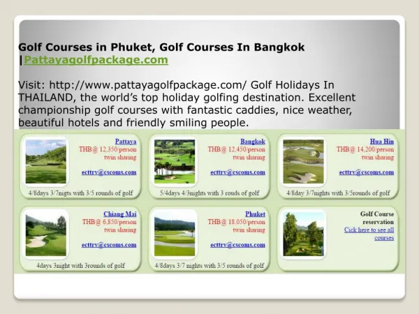 Golf Courses in Phuket, Golf Courses In Bangkok |Pattayagolf