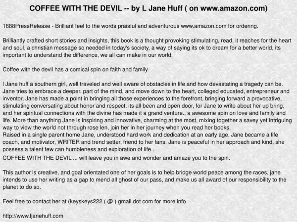 COFFEE WITH THE DEVIL -- by L Jane Huff ( on www.amazon.com)