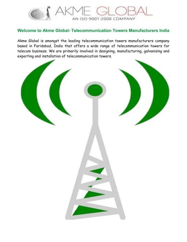 Telecommunication Towers Manufacturers India