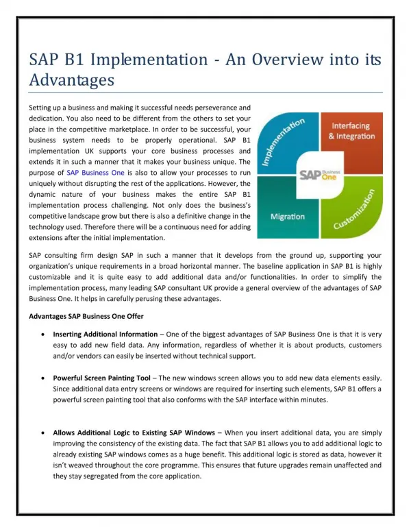 SAP B1 Implementation - An Overview into its Advantages