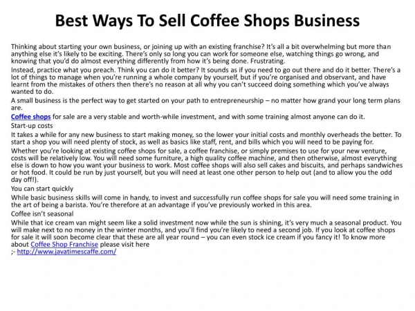 Best Ways To Sell Coffee Shops Business