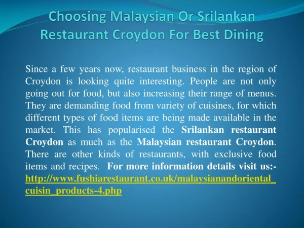 Choosing Malaysian Or Srilankan Restaurant Croydon For Best