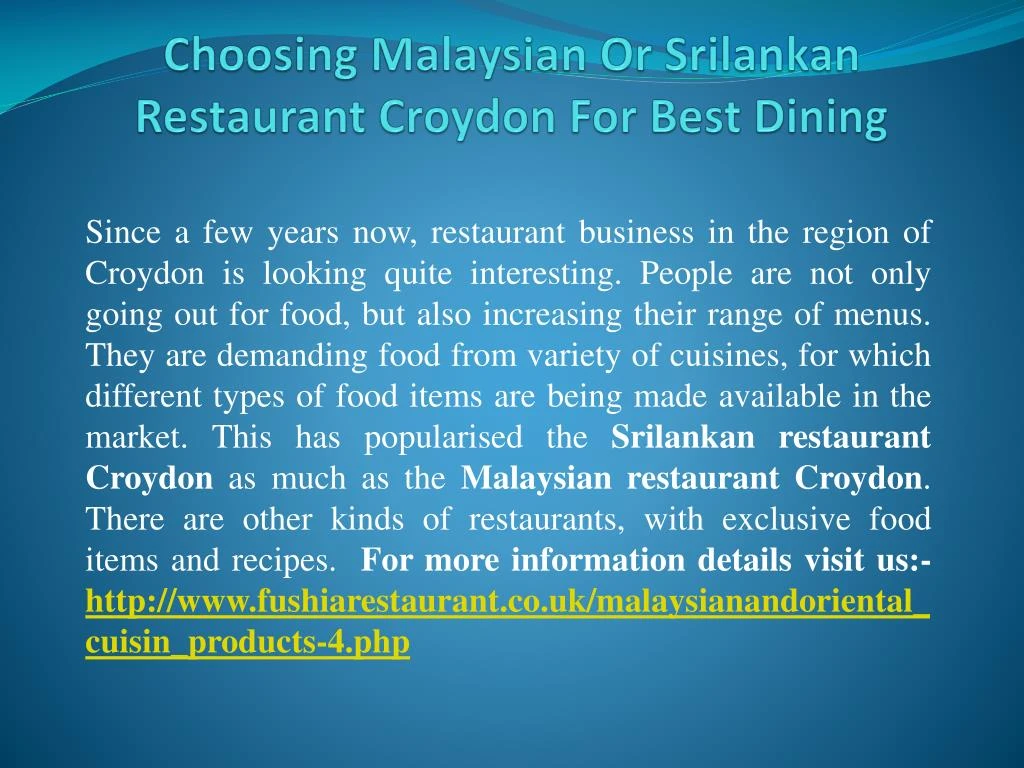 choosing malaysian or srilankan restaurant croydon for best dining