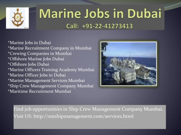 Marine Jobs in Dubai, Offshore Jobs Dubai, Ship Crew Management Company Mumbai