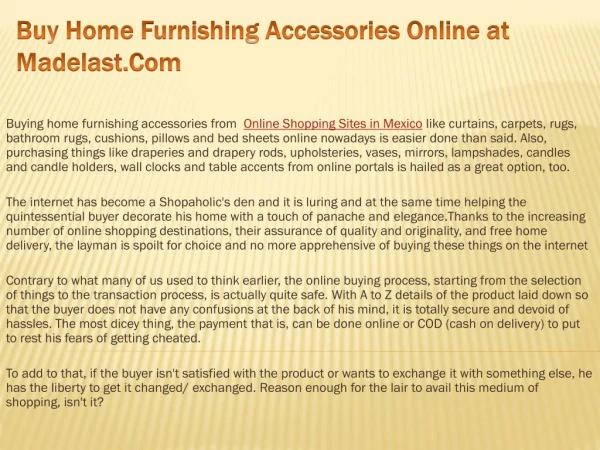 Buy Home Furnishing Accessories Online at Madelast.Com