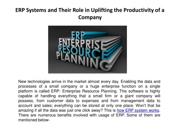 ERP Systems and Their Role in Uplifting the Productivity of a Company