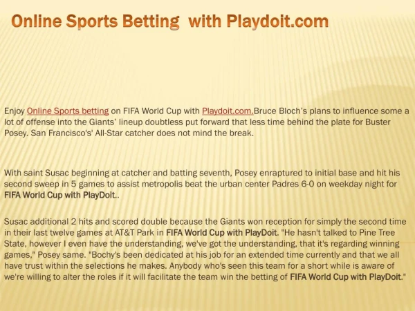 Online Sports Betting with Playdoit.com