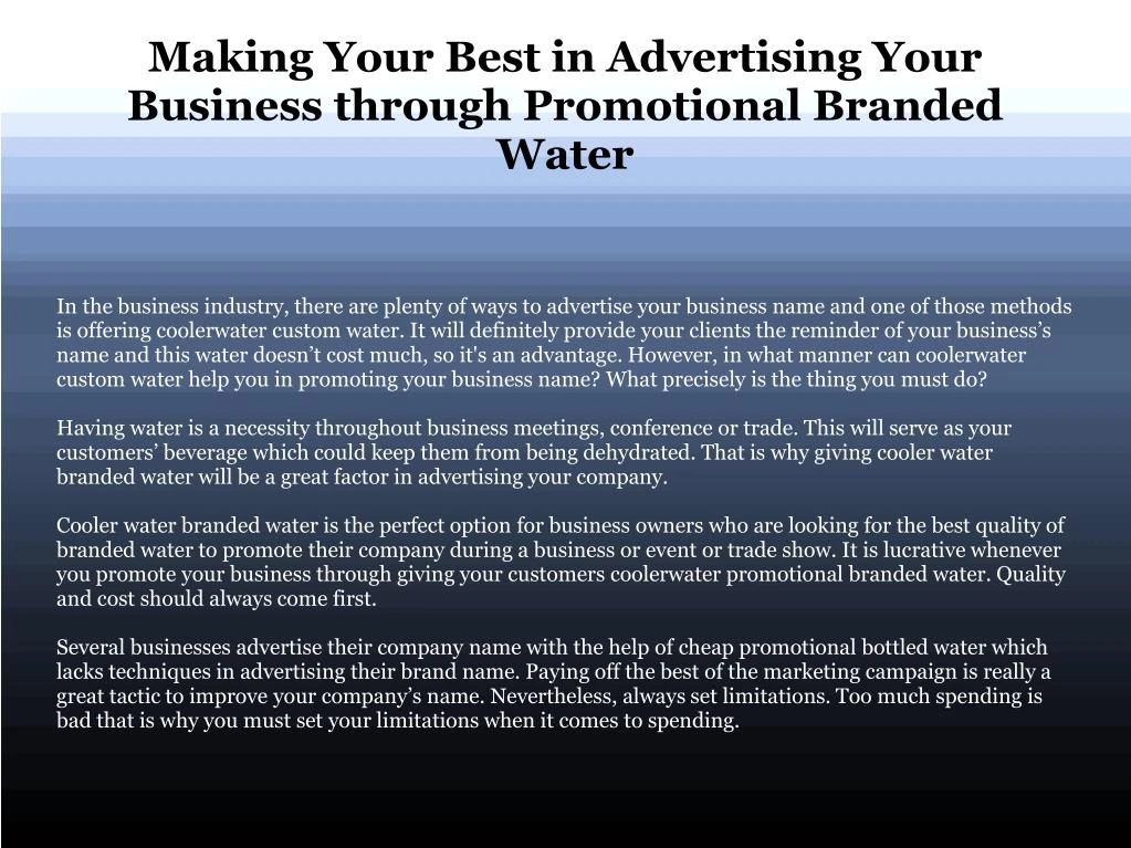 making your best in advertising your business through promotional branded water