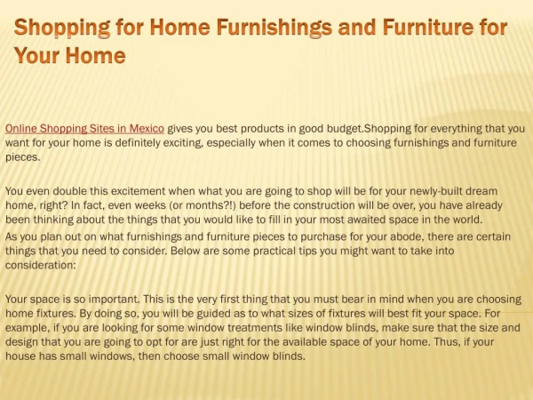 Shopping for Home Furnishings and Furniture for Your Home