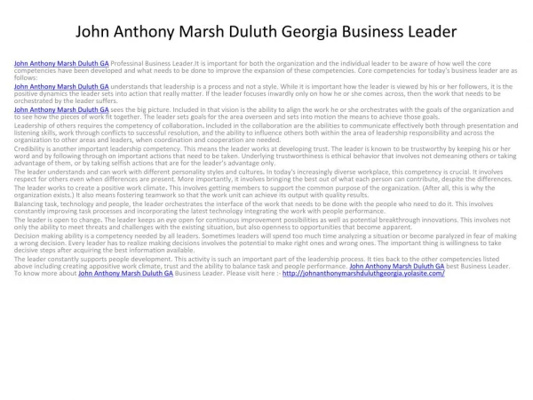 John Anthony Marsh Duluth GA Business Leader