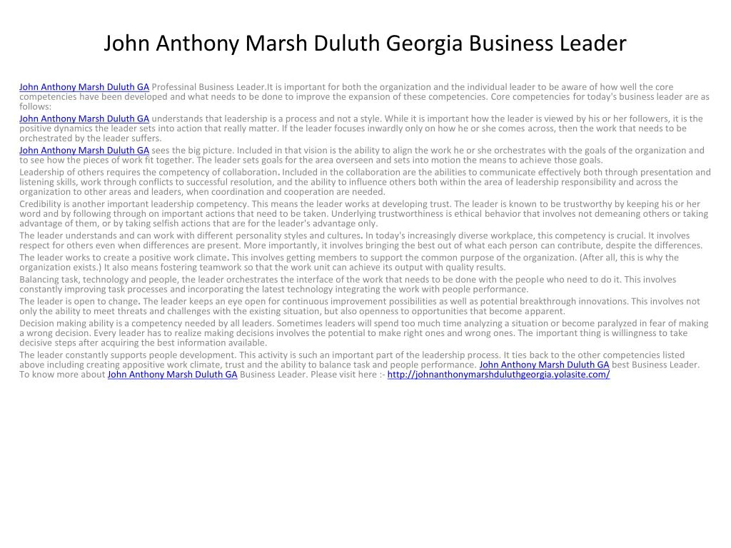 john anthony marsh duluth georgia business leader