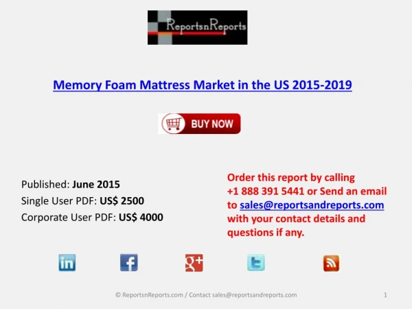 Memory Foam Mattress Market in US 2019 – Key Vendors Researc