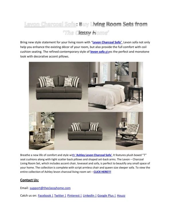 Levon Charcoal Sofa | Living Room Set - The Classy Home