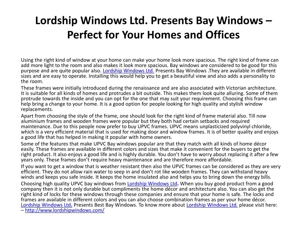 lordship windows ltd presents bay windows perfect for your homes and offices