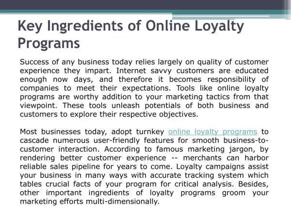 Online Loyalty Programs