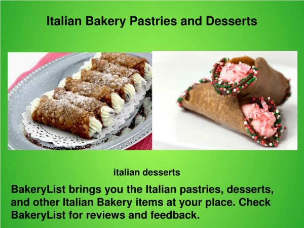 Italian Bakery Pastries and Desserts