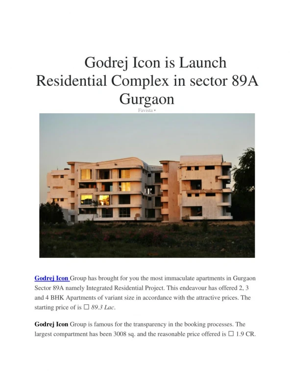 Godrej Icon Sector 88A gurgaon, flats in Sector 88A gurgaon