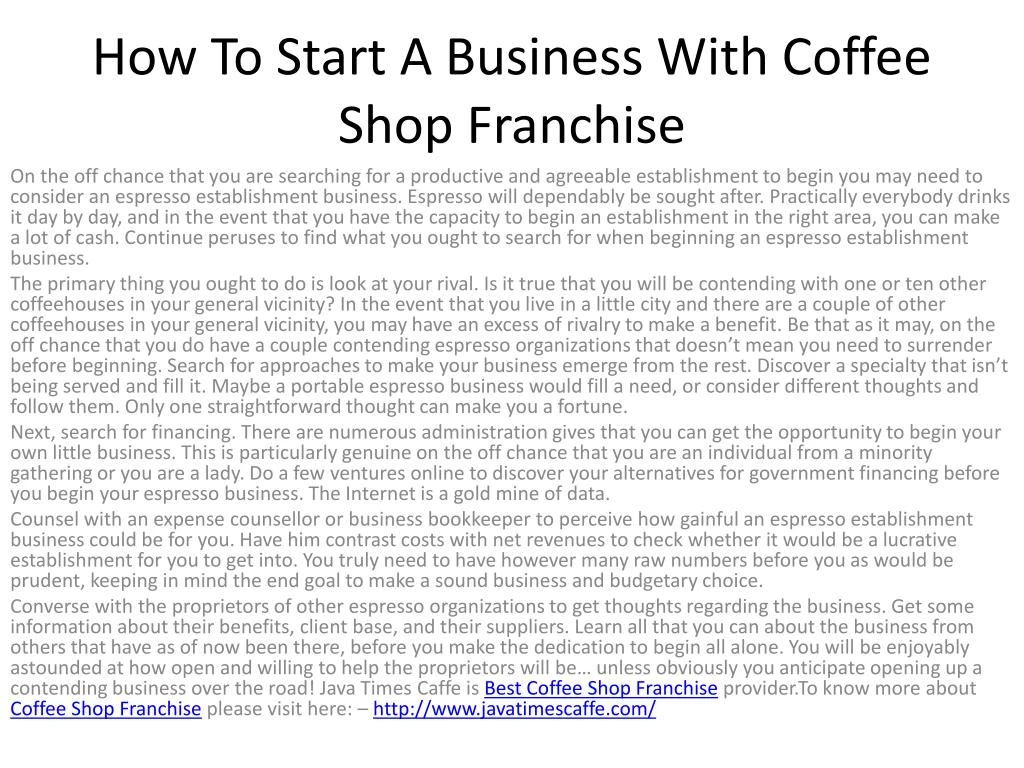 how to start a business with coffee shop franchise