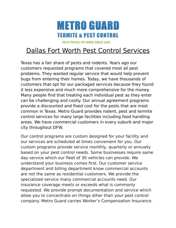 Dallas Fort Worth Pest Control Services