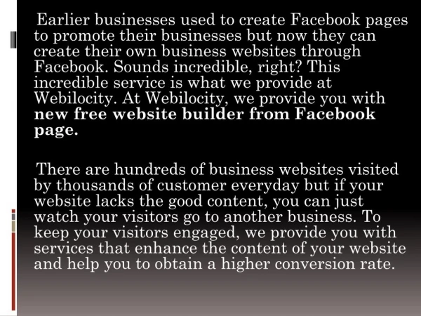 Build free website from facebook page