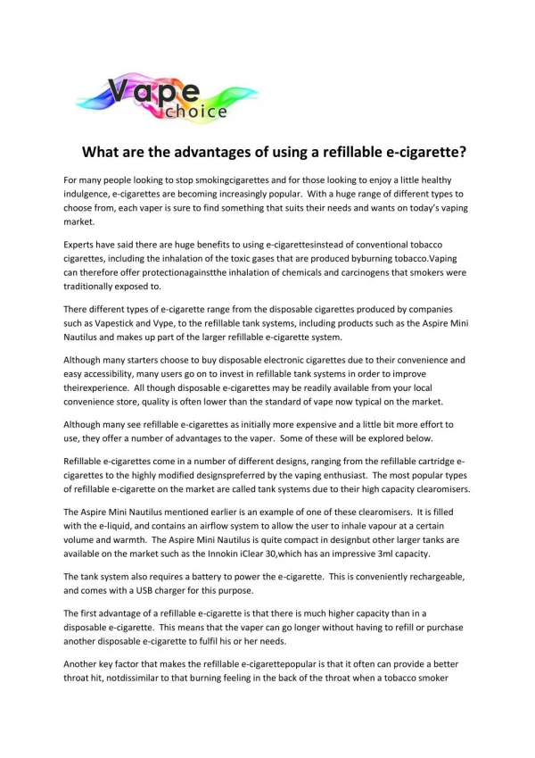 What are the advantages of using a refillable e-cigaret