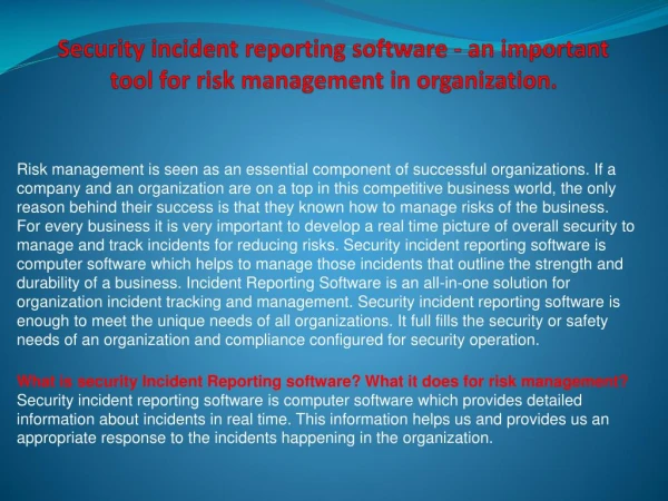 Security incident reporting software - an important tool for