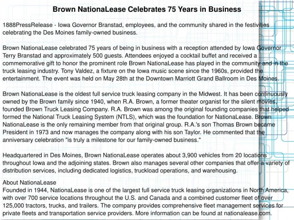 Brown NationaLease Celebrates 75 Years in Business