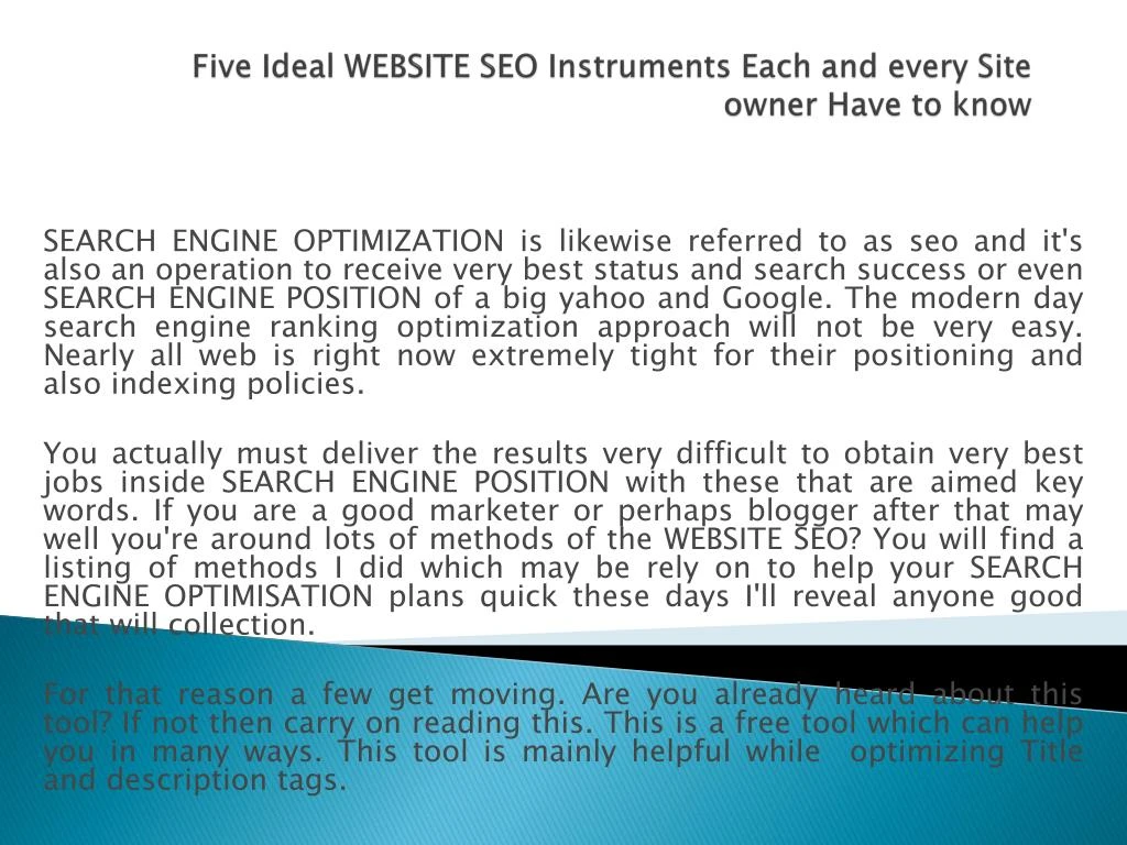 five ideal website seo instruments each and every site owner have to know