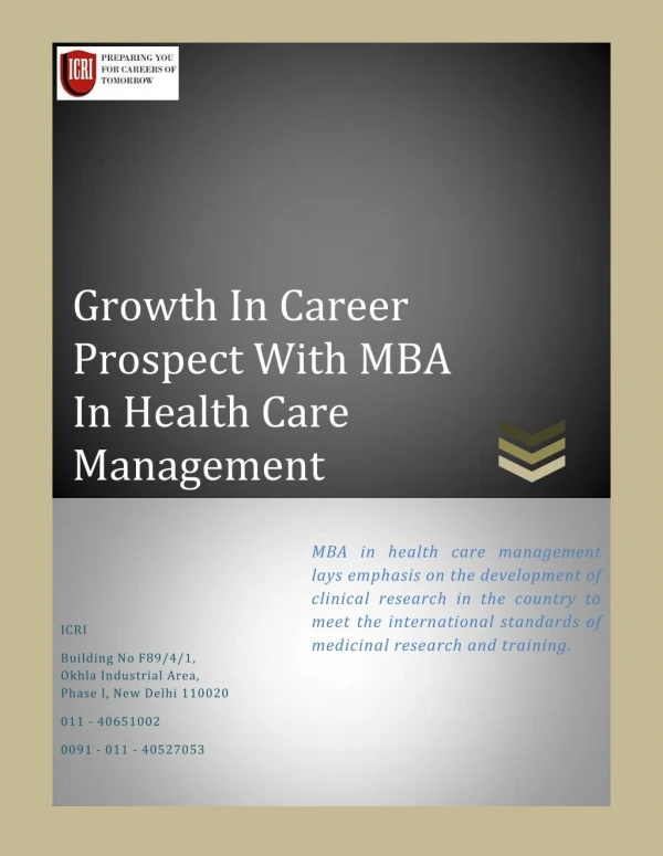 MBA in Health Care Management, Clinical Research Institute