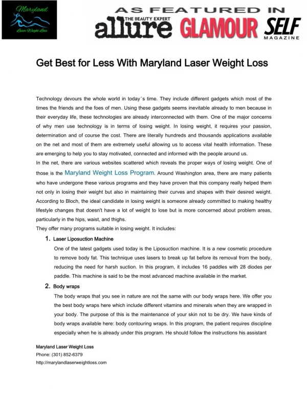 Get Best for Less With Maryland Laser Weight Loss by Stephen