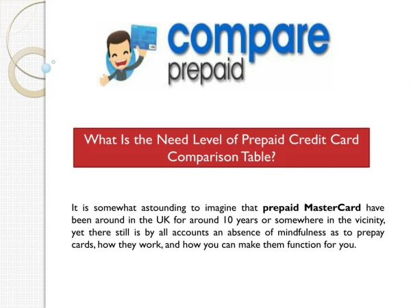 What Is the Need Level of Prepaid Credit Card Comparison Tab