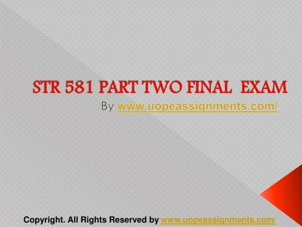 STR 581 Capstone Final Examination Part Two