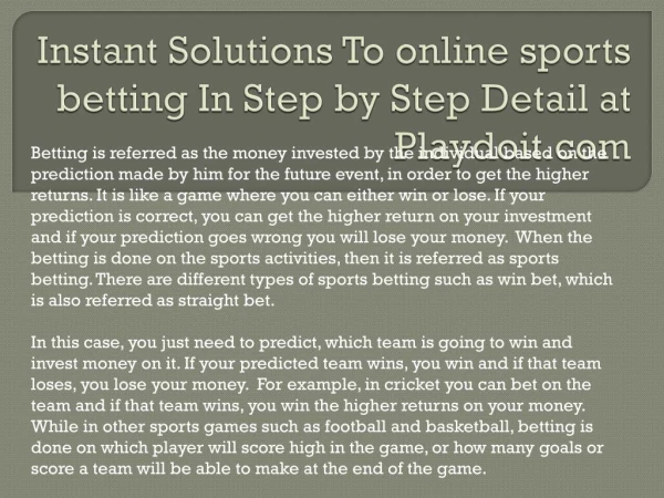 Instant Solutions To online sports betting In Step by Step D