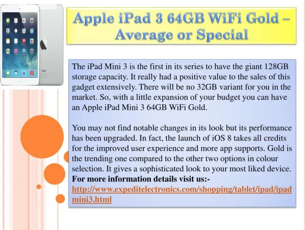 Apple iPad 3 64GB WiFi Gold – Average or Special