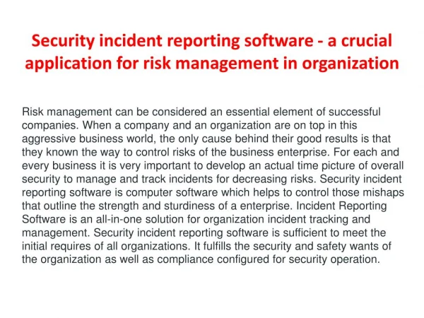 Security incident reporting software - a crucial application