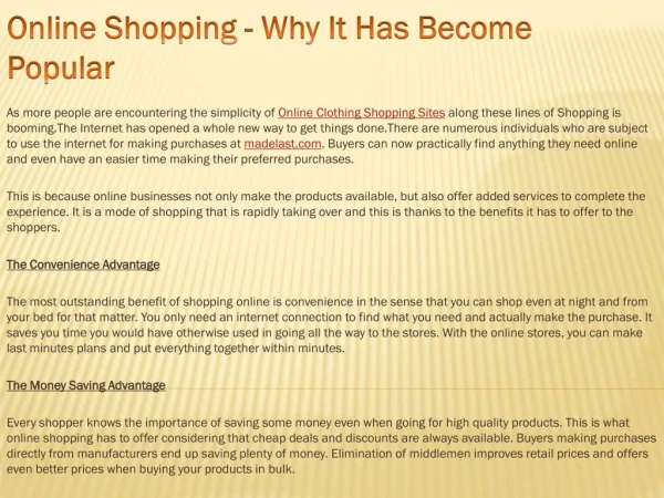 Online Shopping - Why It Has Become Popular