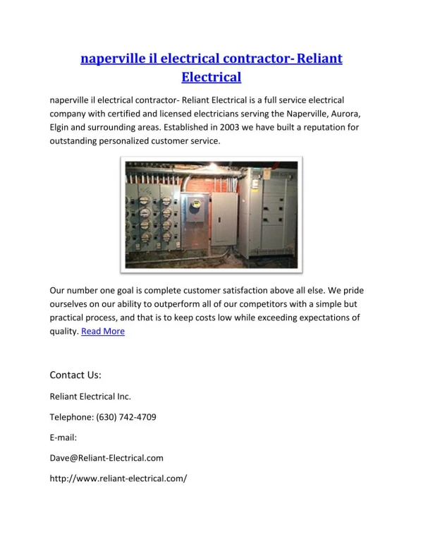 naperville il electrical contractor- Reliant Electrical