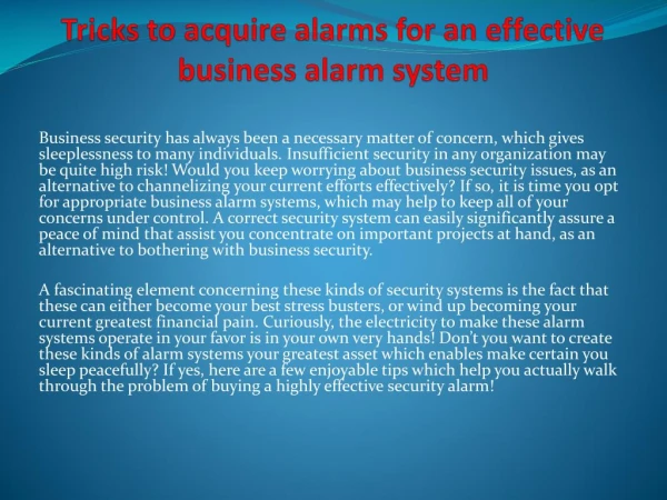 Tricks to acquire alarms for an effective business alarm sys