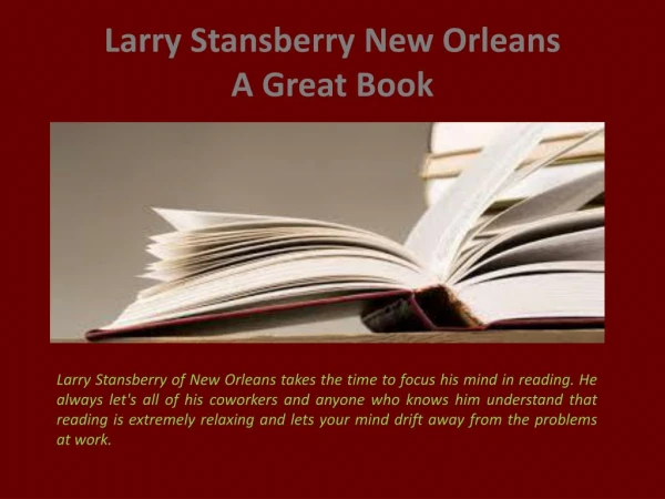 Larry Stansberry New Orleans_A Great Book