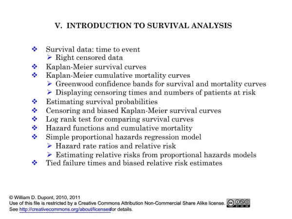 V. INTRODUCTION TO SURVIVAL ANALYSIS